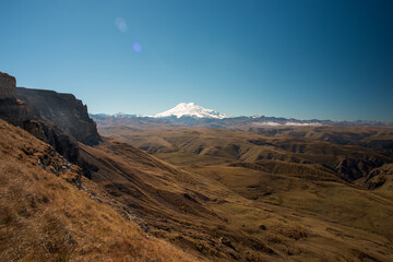 Elbrus and filds, the highest mountain in Europe