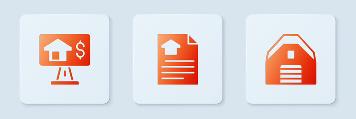 Set House contract, Online real estate and Garage. White square button. Vector