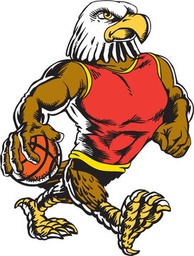 Eagle Mascot Strut with Basketball Vector Illustration
