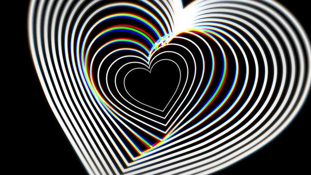 Trippy heart shape animation on black background  psychedelic seamless looped