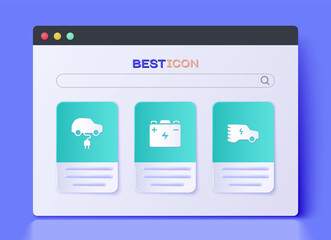 Set Car battery, Electric car and icon. Vector
