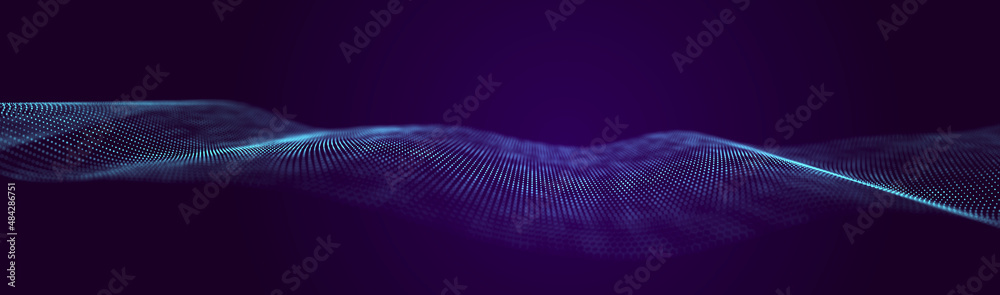 Fototapete Big data visualization. The musical stream of sounds. Abstract background with interweaving of dots . 3D rendering.