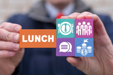 Concept of business lunch. Continuation of negotiations and business relations in a cafe or...