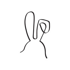 Easter bunny continuous one line vector icon, drawing rabbit outline cute animal, minimal contour ears hare, black silhouette isolated on white background. Funny simple illustration