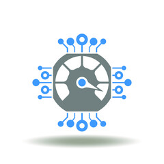 Vector illustration of speedometer indicator with circuit chart. Icon of hash rate. Symbol of smart scale.