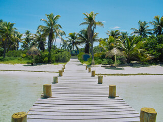 Wooden path to a paradisiacal and lonely beach