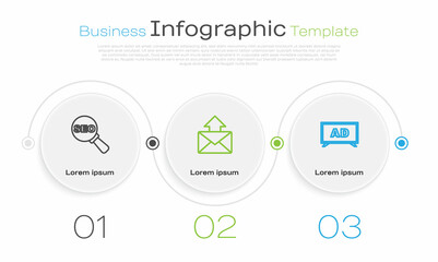 Set line SEO optimization, Mail and e-mail and Advertising. Business infographic template. Vector