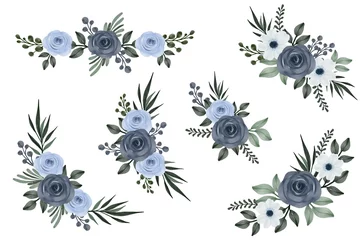 Fotobehang blue roses watercolor frame for wedding card © else_lalala