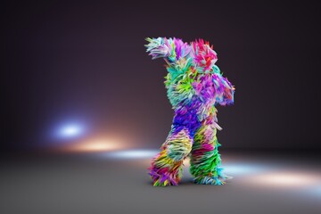 Colorful monster dancing on a dance floor