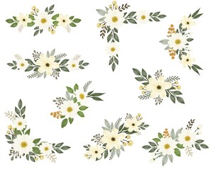 Fototapeta na wymiar arrangement of white floral watercolor frame for wedding invitation