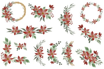 red floral watercolor frame for greeting card