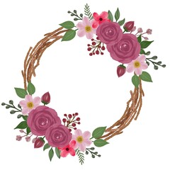pink roses watercolor wreath