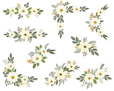arrangement of white floral watercolor frame for wedding invitation