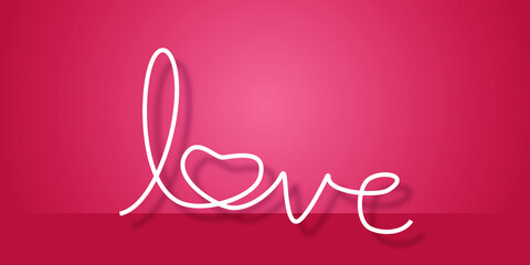 Love sign with light on pink background. Greeting card for Valentine or Wedding, poster and postcard, banner love and valentines concept. space for the text. paper cut design style.