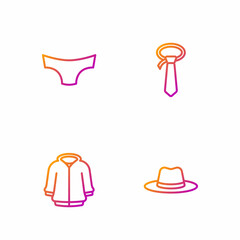 Set line Man hat, Hoodie, Men underpants and Tie. Gradient color icons. Vector