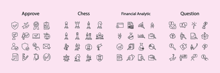 60 icon.Approve,Chess,Financial Analytic,Question pack symbol vector elements for infographic web