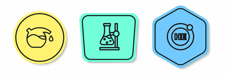 Set line Test tube, flask on stand and Helium. Colored shapes. Vector