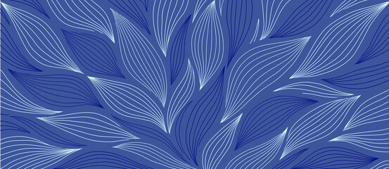 Luxury floral pattern with hand drawn leaves. Elegant astract background in minimalistic linear style.