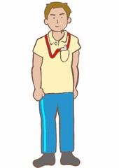 精神科作業療法士　ポロシャツを着て立つ男性OT