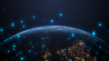 Global social media connected devices and wireless smart devices technology networks - Conceptual 3D Illustration Render
