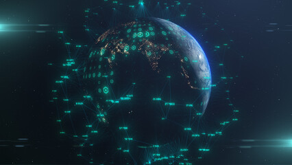 Digital global network connectivity Internet of things IOT cloud computing cybersecurity - Conceptual 3D Illustration Render