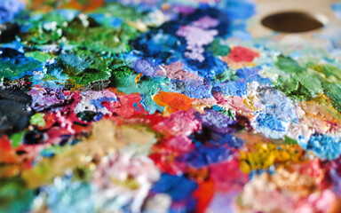 Obraz premium Paint palette with oil paints as art background