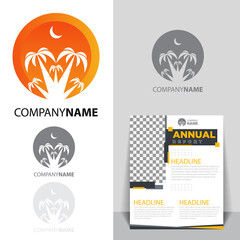 Coconut trees with sunset hipster logo