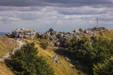 Rocks on a peak called Eagles Nest on Shipka Pass, Balkan Mountains in Bulgaria