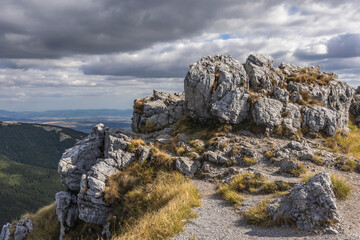 Rocky peak called Eagles Nest on Shipka Pass, part of Bulgarka nature park in Balkan Mountains, Bulgaria