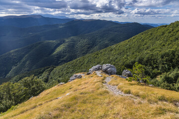 Balkan Mountains landscape seen from Shipka Pass in Bulgarka nature park, Bulgaria