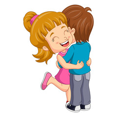 Cute boy and girl cartoon hugging