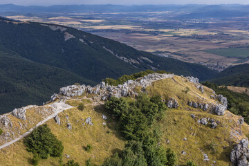 Fototapeta na wymiar Aerial view of Rocky peak called Eagles Nest on Shipka Pass, Balkan Mountains in Bulgaria