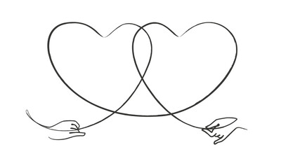 Delicate hands drawing two intertwined hearts - Oneline Art for Valentine's Day, Marriage and Romantic themes - 484294385