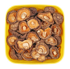 Dry Mushrooms isolated on white background. Selective focus