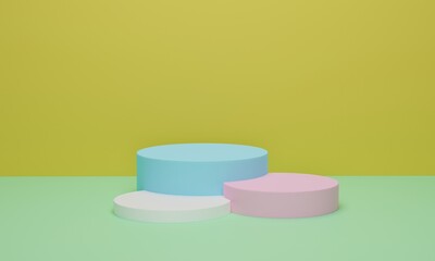 Abstract scene colorful minimal background. studio with geometric shapes. Platforms for product presentation. Minimalism concept. 3d rendering
