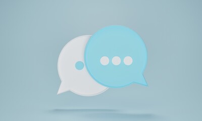 Chat bubble icons or speech bubbles sign symbol on blue pastel background. Concept of chat, communication or dialogue. 3d rendering illustration.