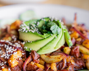 Exquisite mexican style ceviche with shrimp and octopus