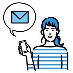 スマートフォンを持ってメールの説明をしているポニーテールの若い女性
