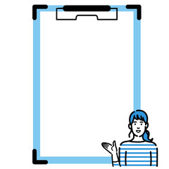 バインダーで説明するポニーテールの若い女性
