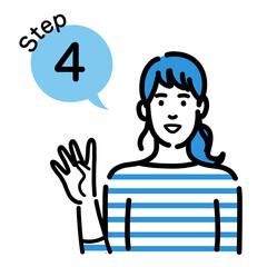 ステップ4　工程を説明するポニーテールの若い女性
