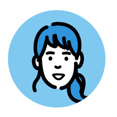 口を開けた笑顔の若いポニーテールの女性のアイコン
