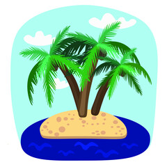 Obraz premium Vector illustration of cute cartoon landscape island with palm trees in the ocean 