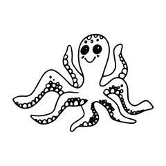 vector illustration linear drawing animal doodle octopus 