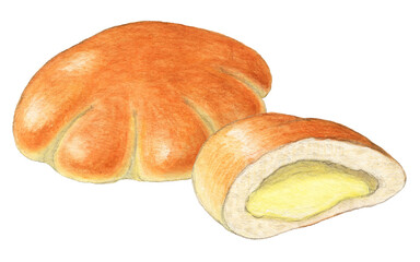 クリームパン　パンイラスト　手描き