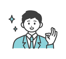 男性社員がOKのポーズをとるイラスト素材