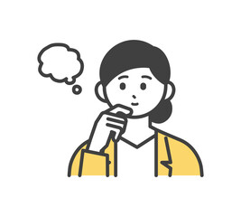 女性社員が考えている表情のイラスト素材