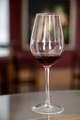 Wine industry of Cyprus island, tasting of red dry wine on winery located on south slopes of Troodos mountain range.