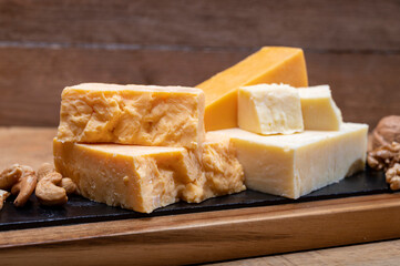 British cheeses collection, Scottish coloured and English matured cheddar cheeses