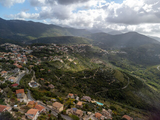 View on green Monti Aurunci national park with olive tree plantations near Fondi, Lazio, Italy