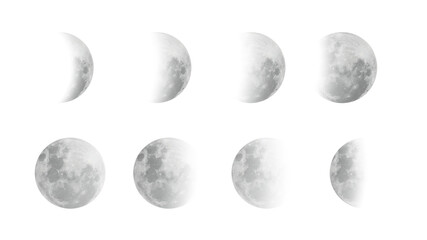 Moon phases vector design set. Realistic moon cycle icons EPS10